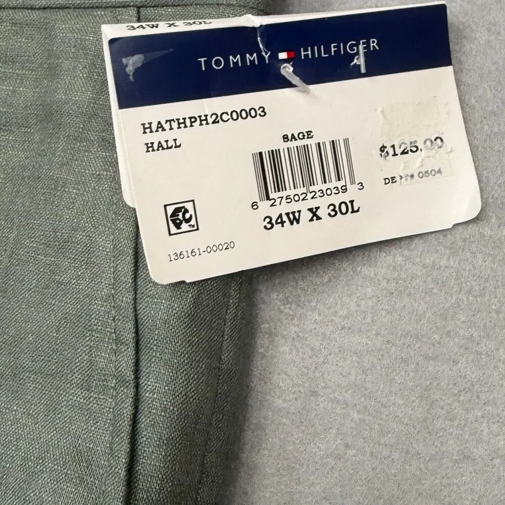 Tommy Hilfiger Modern Fit Linen Men's Suit Pants Sage, 34x30 $125